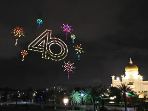 Crostars 450 drones forming 40 and fireworks shapes above Sultan Omar Ali Saifuddien Mosque, Brunei