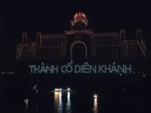 Crostars drones forming Dien Khanh ancient citadel above Nha Trang harbor for Ocean Festival, Vietnam 2023